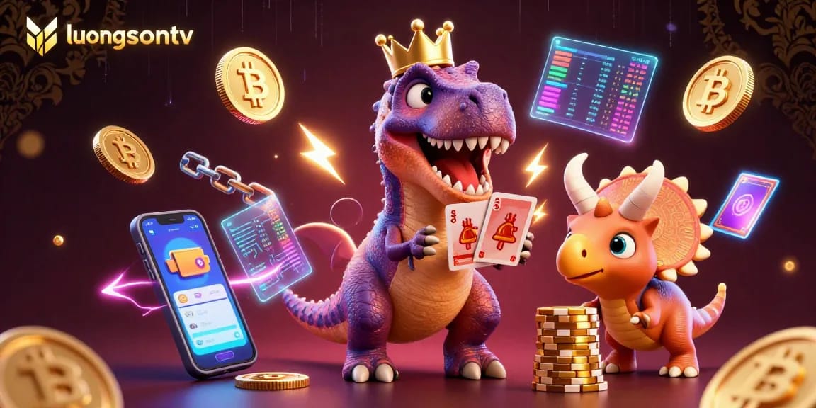 Watch luongsontv's T-Rex shuffle cards while a pterodactyl assists and a triceratops stacks chips.