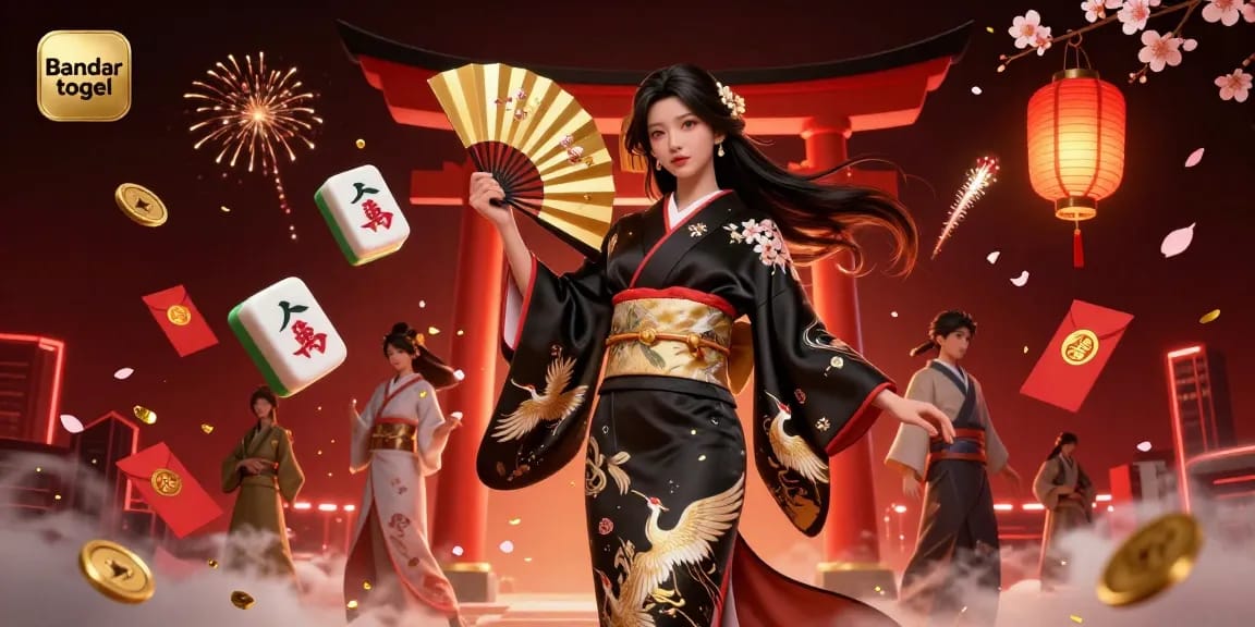 Berinteraksi dengan Bandar togel melalui perayaan keberuntungan 3D yang penuh warna, menampilkan keanggunan berbalut sutra dan elemen meriah.