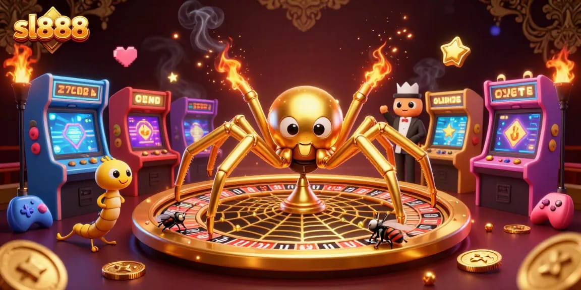 Experience the thrill of sl888 with a vibrant casino scene featuring a roulette wheel web.