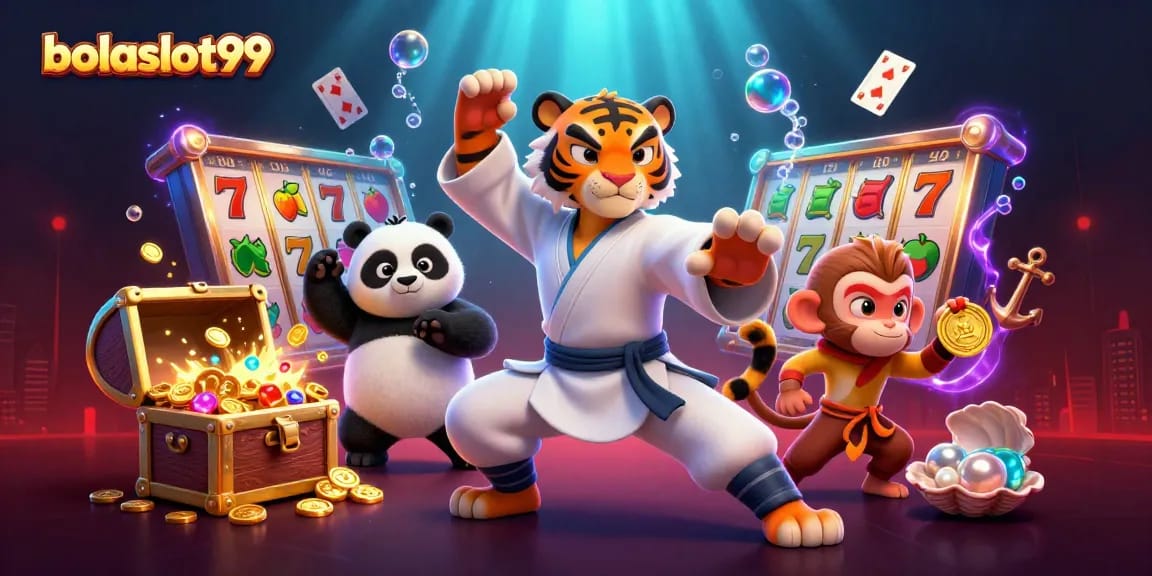 Engage with the vibrant world of bolaslot99 in this action-packed casino illustration.