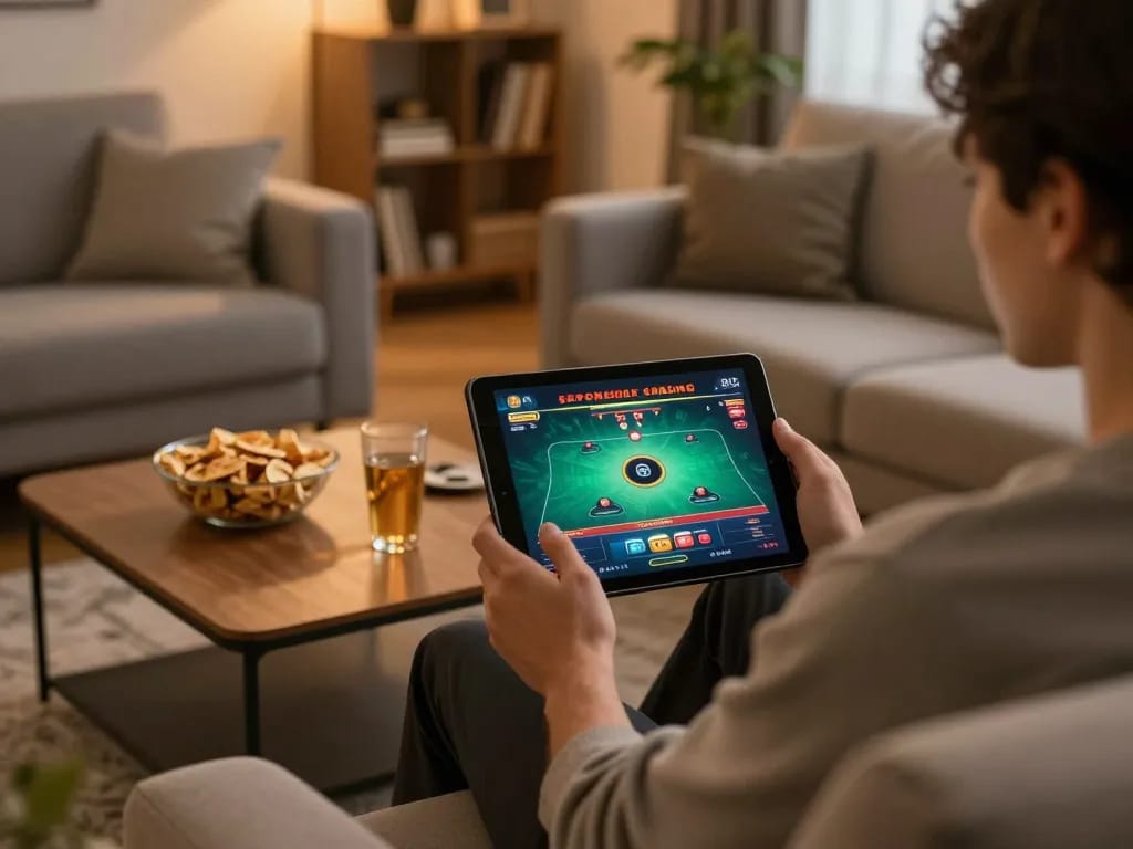 Godendo dell'esperienza di gioco online con i migliori bookmaker non AAMS su un tablet a casa.