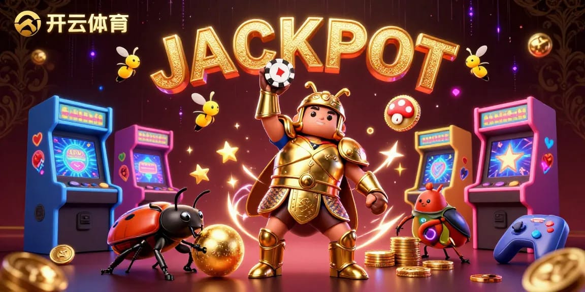 Engage with the exciting world of 开云体育, featuring a victorious beetle and luminous elements in a vibrant casino atmosphere.