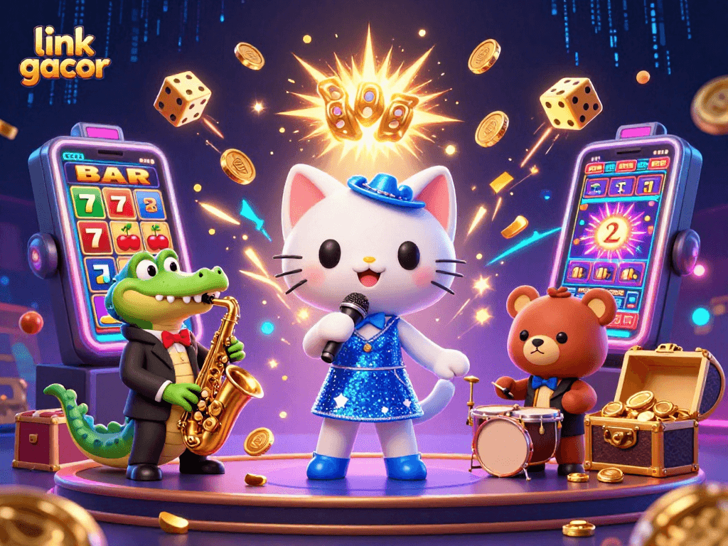 Experience link gacor gaming excitement with a lively 3D casino scene showcasing dynamic characters and vibrant elements.