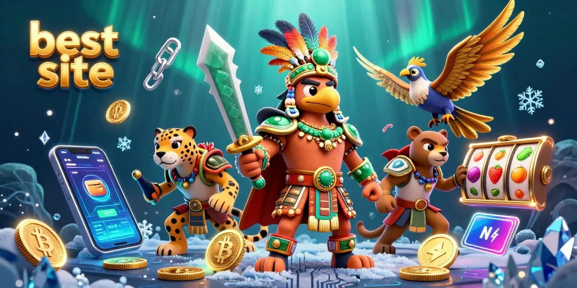 Experience the best site for slots with Aztec warriors and vibrant crypto elements in dynamic scene.