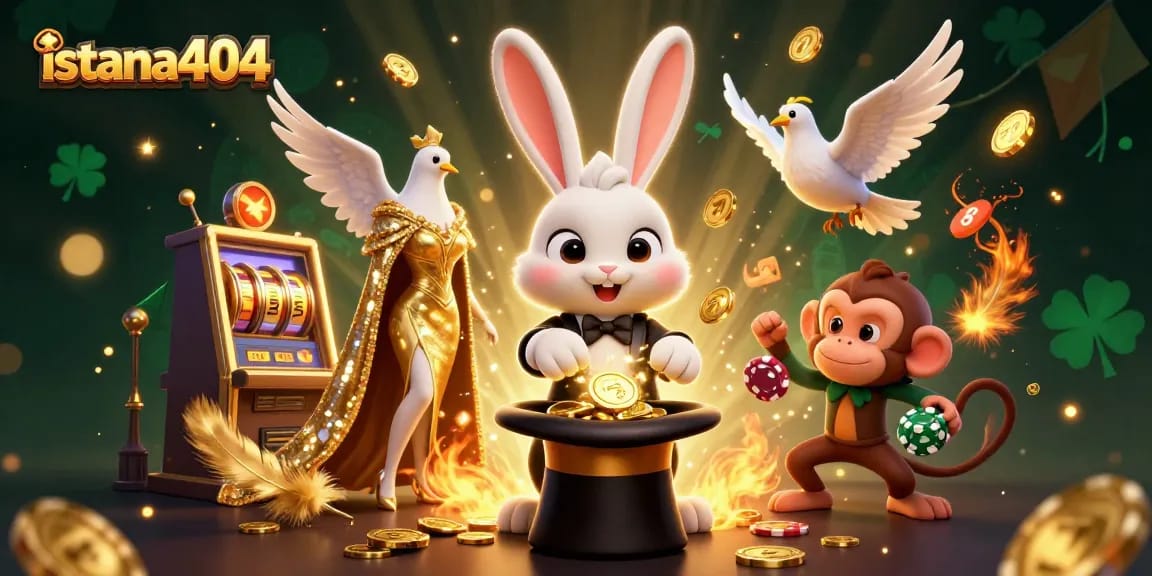 Experience the magic of istana404 as players win big with a thrilling scene featuring a magician rabbit and dazzling elements.
