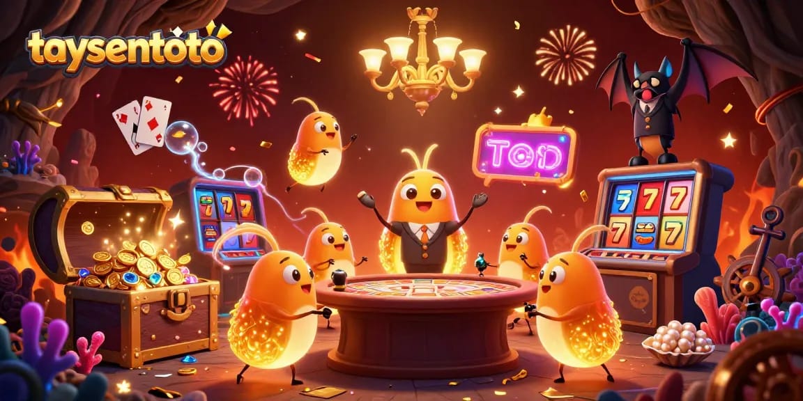 TAYSENTOTO mengaktifkan pengalaman bermain slot online yang mendebarkan dengan cahaya unik dari karakter cacing glowworm dan dealer kelelawar.