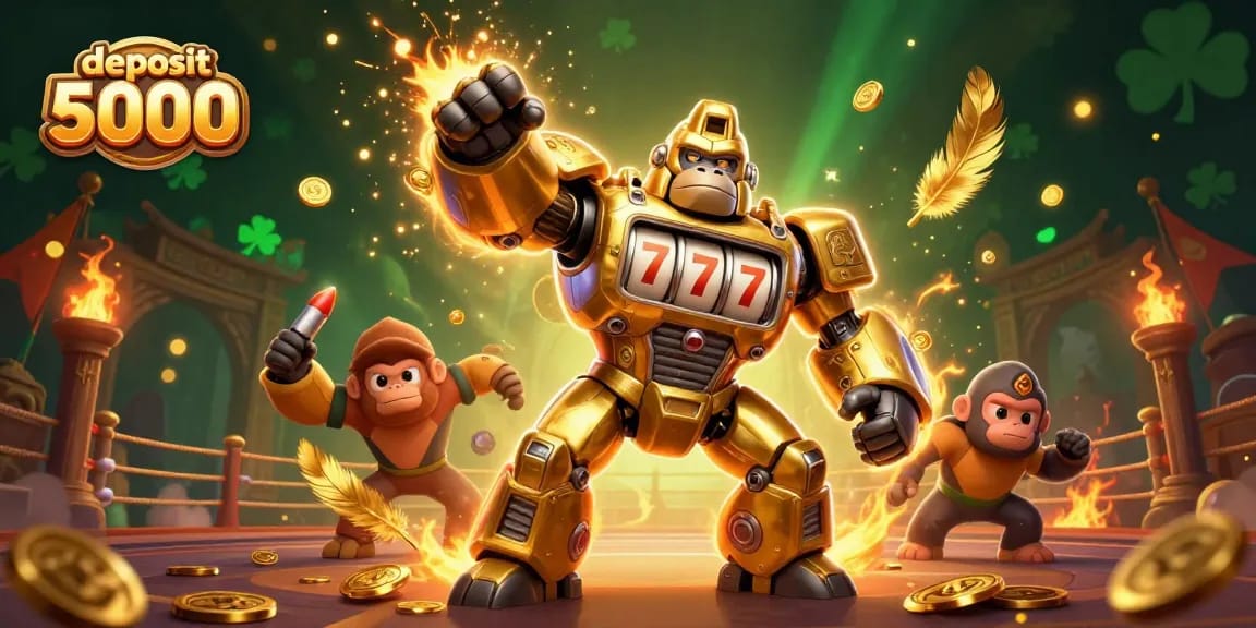 Experience thrilling wins with deposit 5000 in this dynamic 3D casino battle scene.