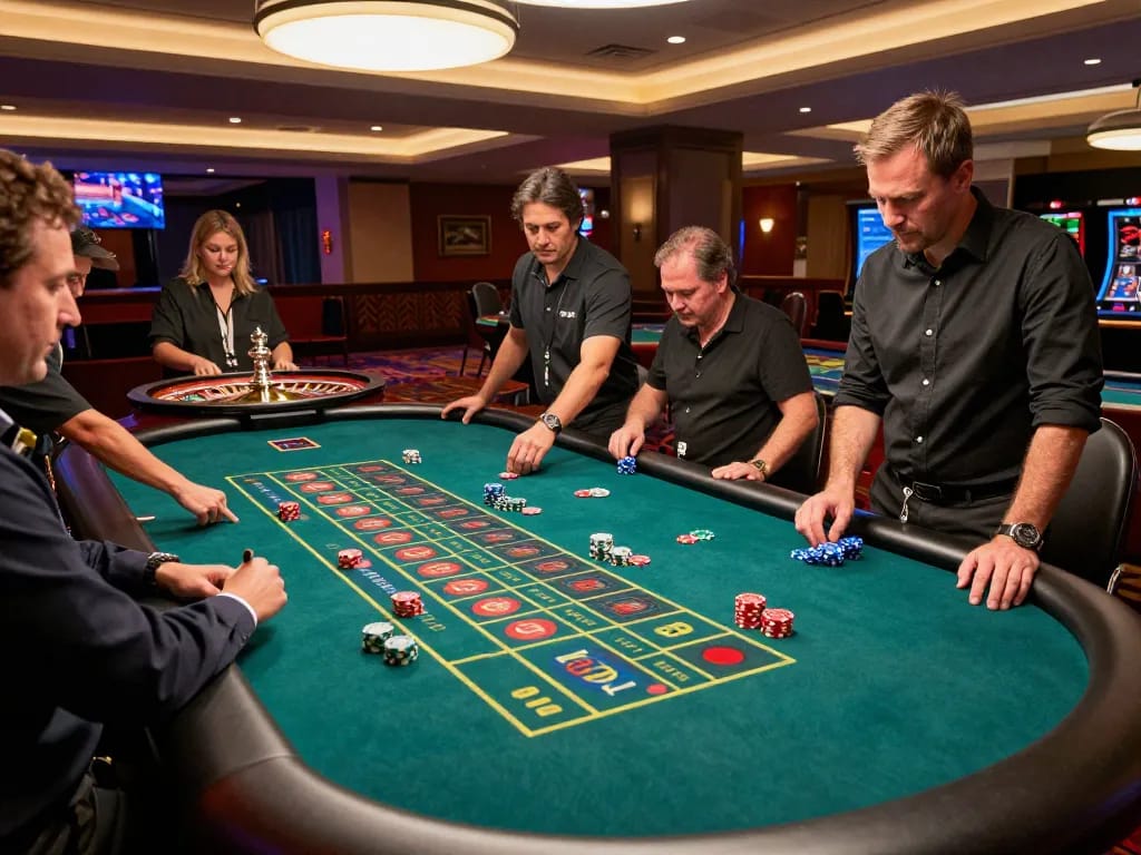 Experience the excitement of ok 365 with players engaged in roulette betting action on a lively casino floor.