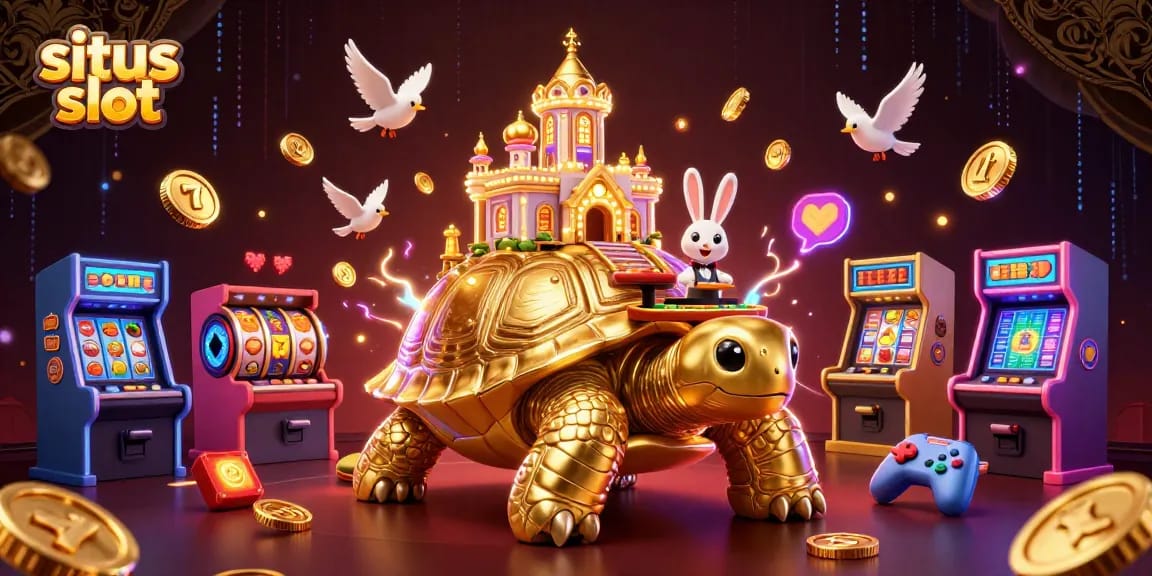 Experience the thrill of situs slot with vibrant characters and casino elements in a dynamic 3D illustration.