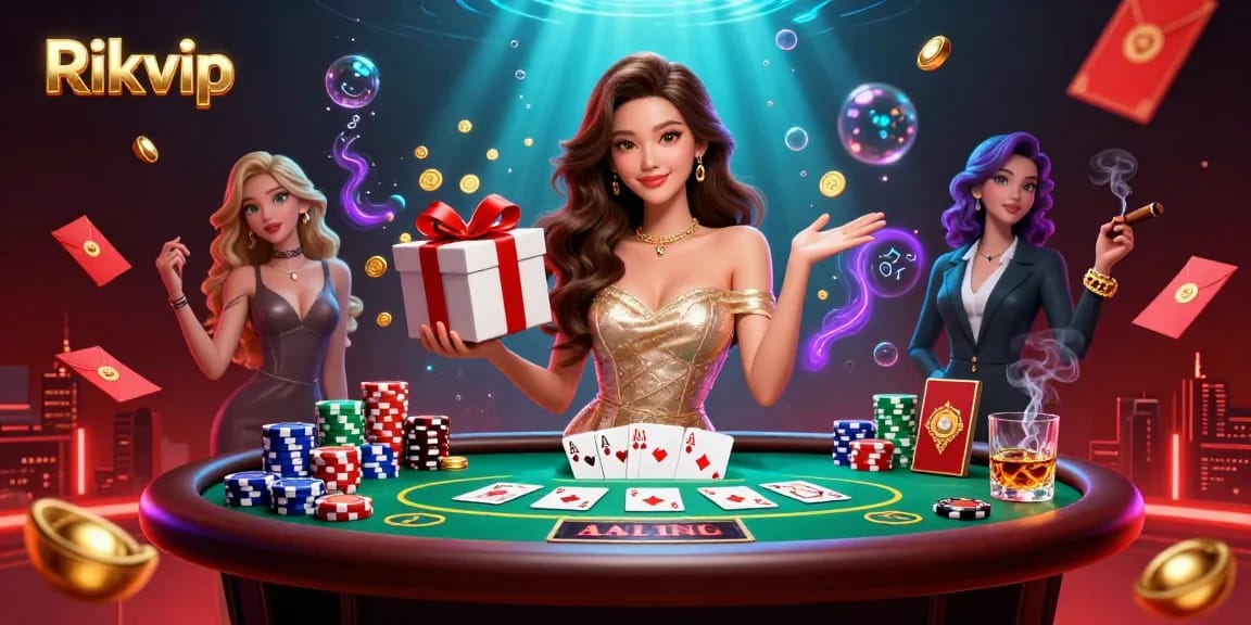 Experience excitement at Rikvip with a festive Lunar New Year casino scene and vibrant gaming elements.