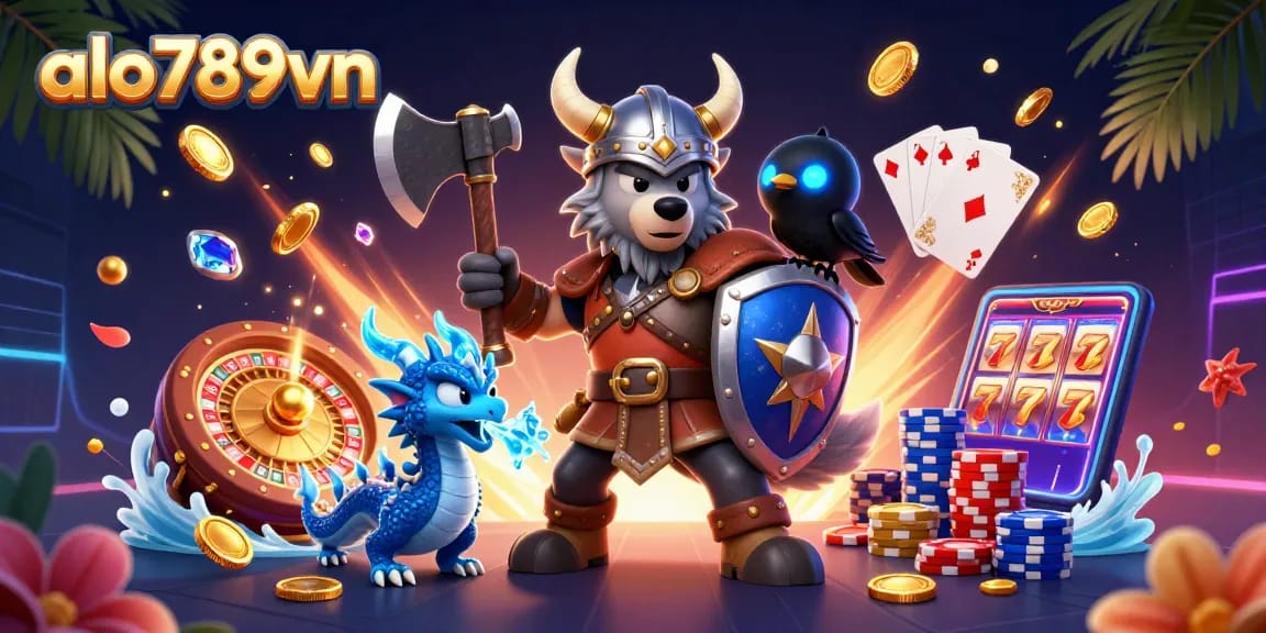 Watch the exciting battle of fortunes at alo789vn with a Viking warrior, dragon, and treasures from the casino!