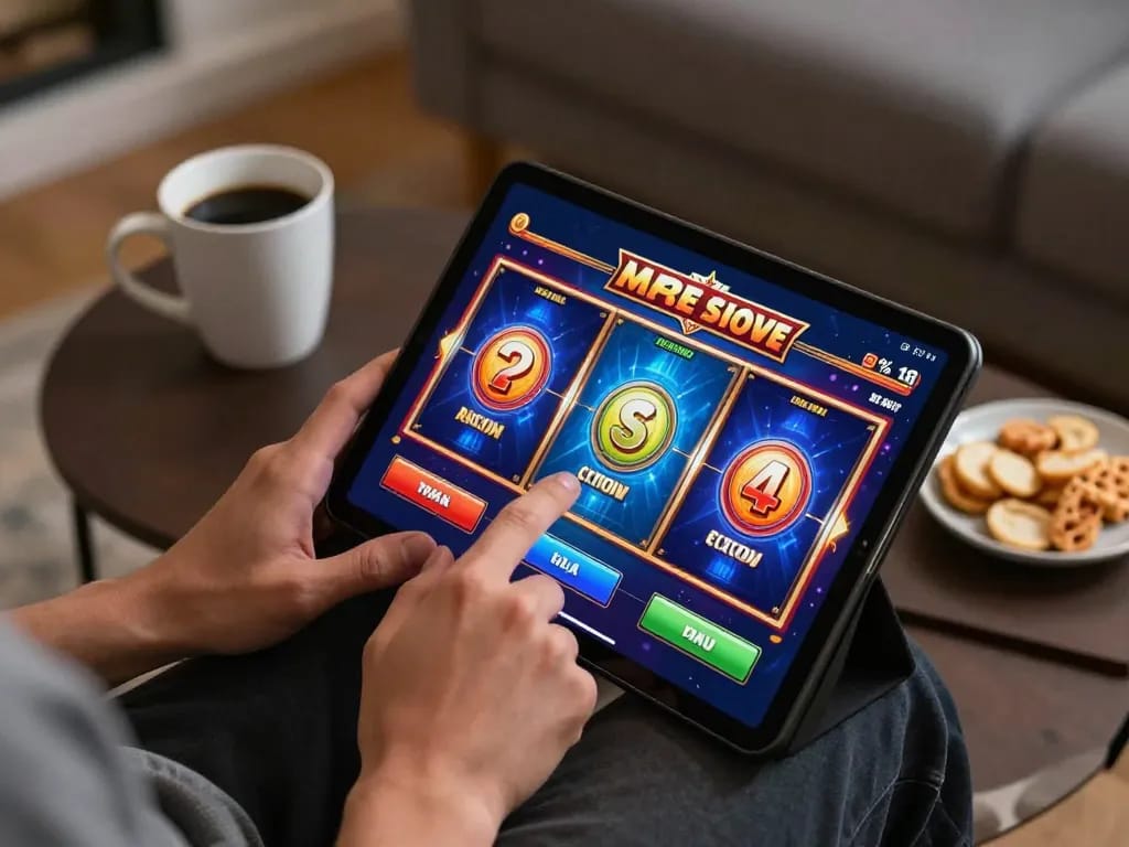 Player enjoying slot88 resmi online games on a tablet in a cozy home setting.