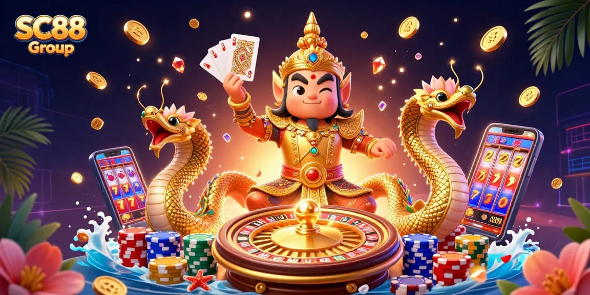 Join the gaming excitement with SC88 Group featuring vibrant 3D casino elements