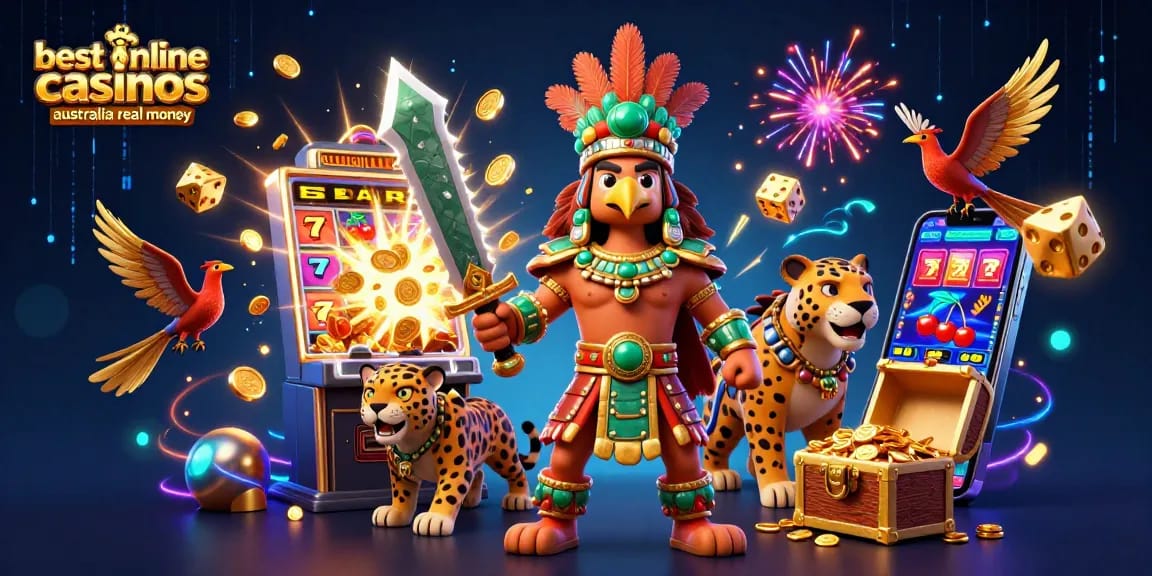 Experience the thrill of the best online casinos Australia real money in this vibrant 3D casino illustration.
