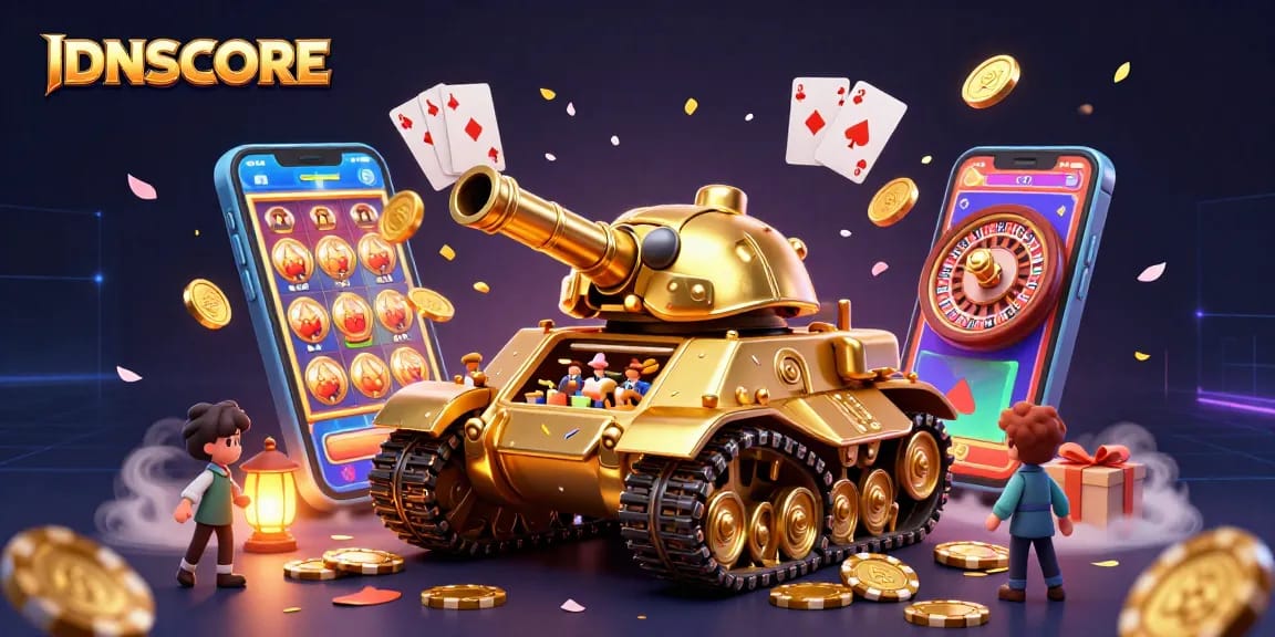 Experience the thrill of winning at IDNSCORE with a vibrant 3D casino scene full of excitement!