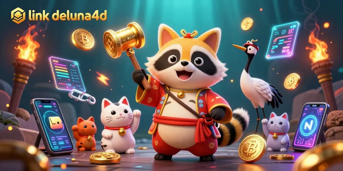 Playing on link deluna4d, enjoy vibrant 3D characters and exciting casino elements in a lively illustration.
