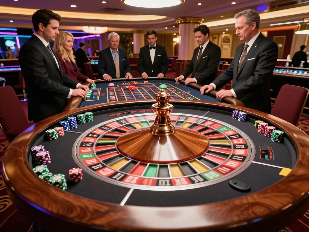 Watch interactive roulette gameplay at organicsuperfoodshub with players engaged at a sleek casino table