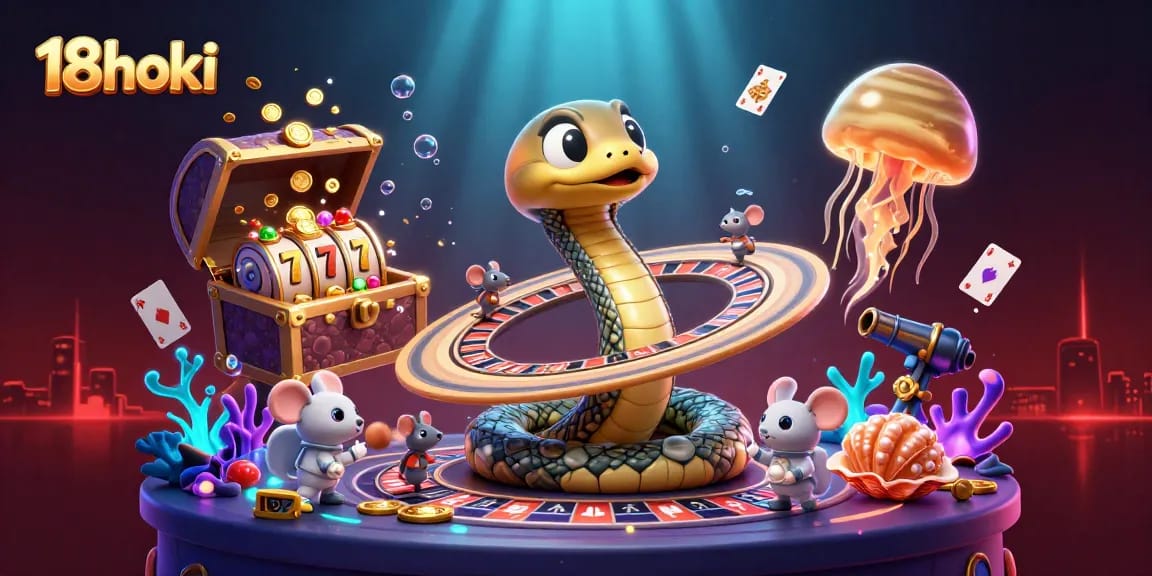 Spin to win at 18hoki with vibrant 3D gambling illustration showcasing thrilling game elements.