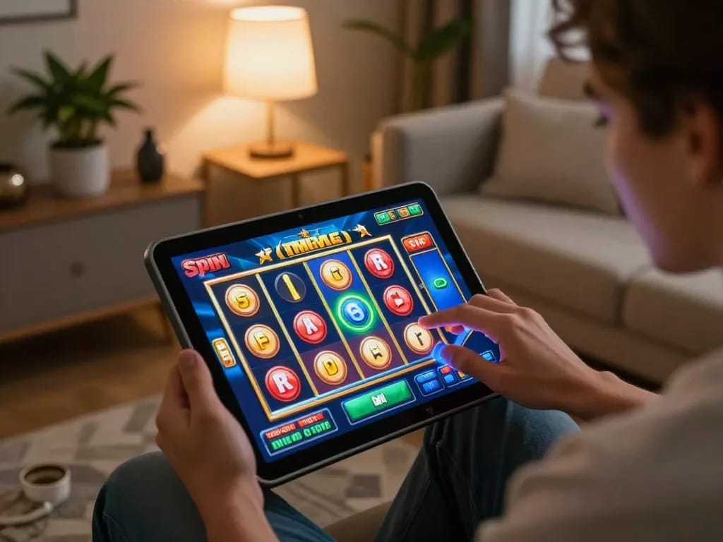 Players enjoying captivating slot games online with King88 in a cozy living room atmosphere.