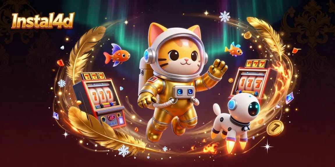 Engage in the Instal4d casino adventure featuring a whimsical astronaut cat in a golden suit.