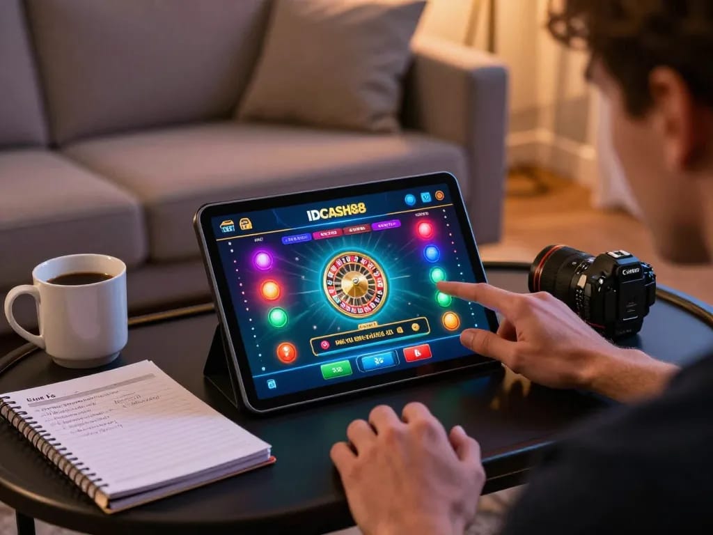 Experience excitement with IDCASH88 while enjoying online roulette gaming on a tablet.