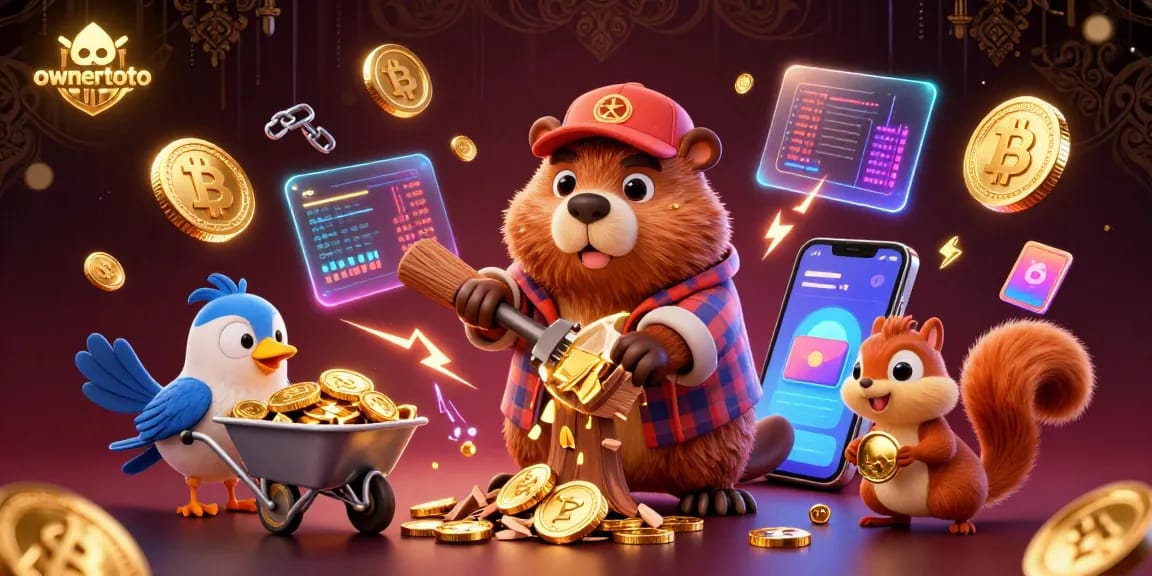 Memenangkan koin emas dalam permainan ownertoto, ditampilkan pada ilustrasi 3D lucu.