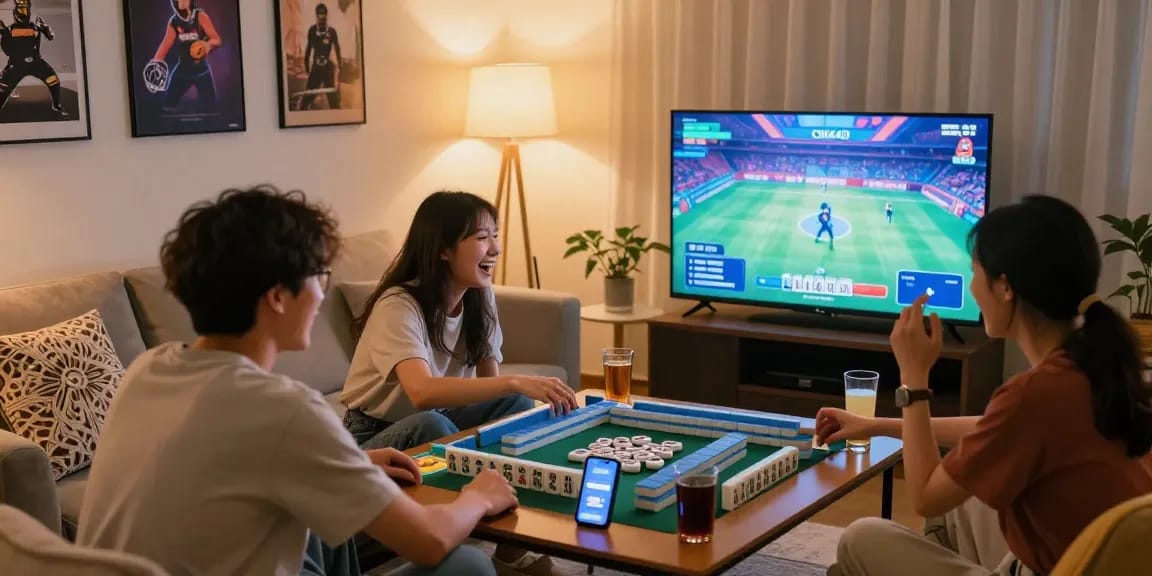 CIKA4D users enjoying multiplayer Mahjong game with friends in a cozy atmosphere.