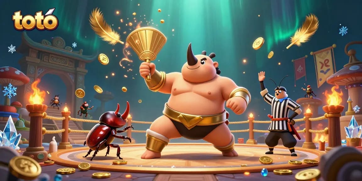 Berpartisipasi dalam permainan toto dengan kejuaraan keledai rhinoceros dan serangkaian koin emas terbang.