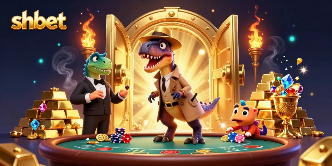 Experience thrilling shbet action with velociraptors and treasure in this vibrant casino scene.
