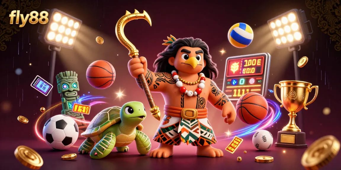 Experience exciting bets at fly88 with dynamic casino and sports elements in a vibrant illustration.