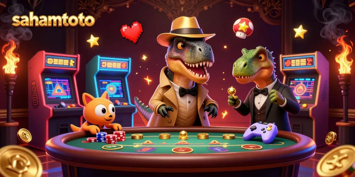 Gambarkan sahamtoto dengan velociraptor menyamar sebagai pemain kartu di meja dadu, menciptakan pengalaman kasino yang seru.
