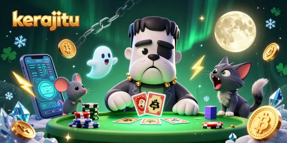 Menangkan permainan kartu di kerajitu dengan anjing Frankenstein dan kucing werewolf di meja kasino.