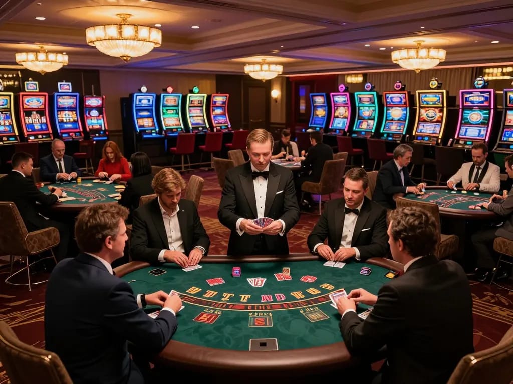 Pemain terlibat dalam permainan strategis di meja blackjack m88 di kasino mewah