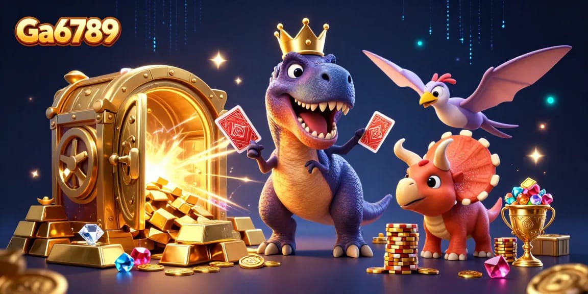 Bet on Ga6789 with a fun T-Rex, a helpful pterodactyl, and a chip-stacking triceratops.