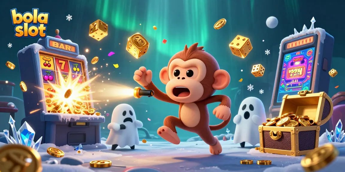 Engage with the thrilling bola slot experience as a mischievous monkey juggles treasures in a vibrant digital casino.