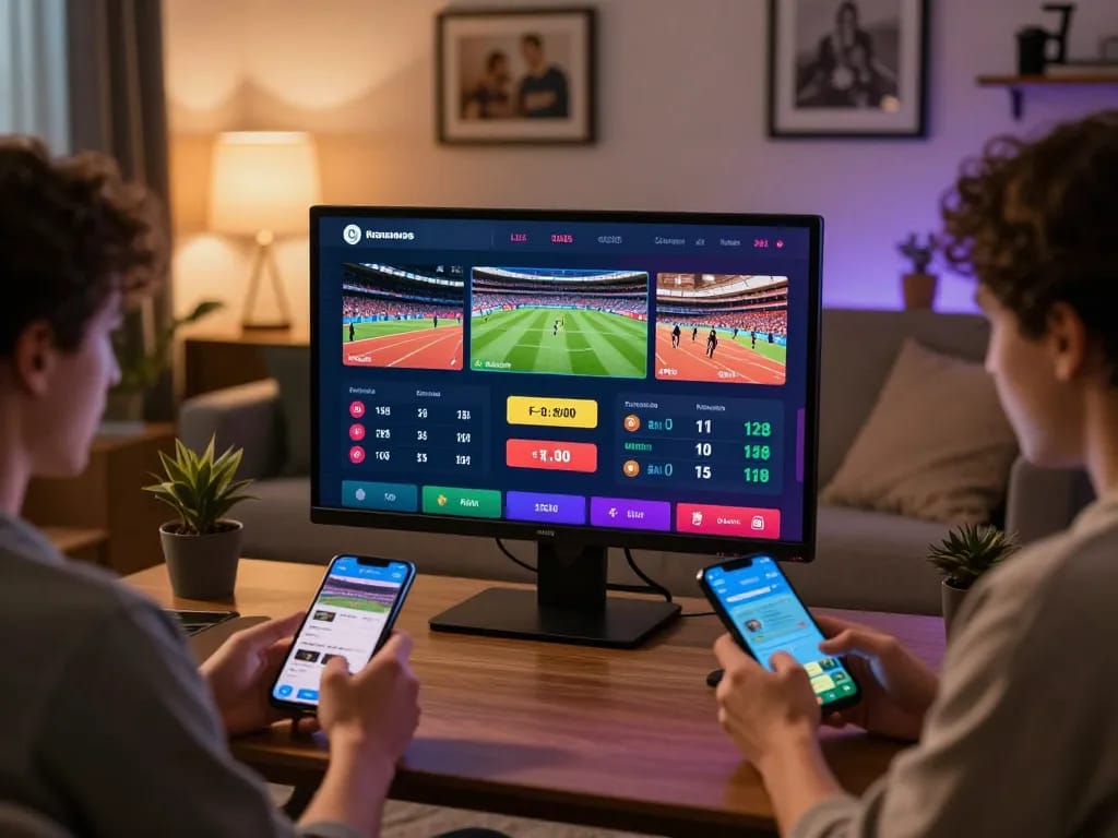 ta88 users engaging in live sports betting on a sleek mobile platform with real-time updates