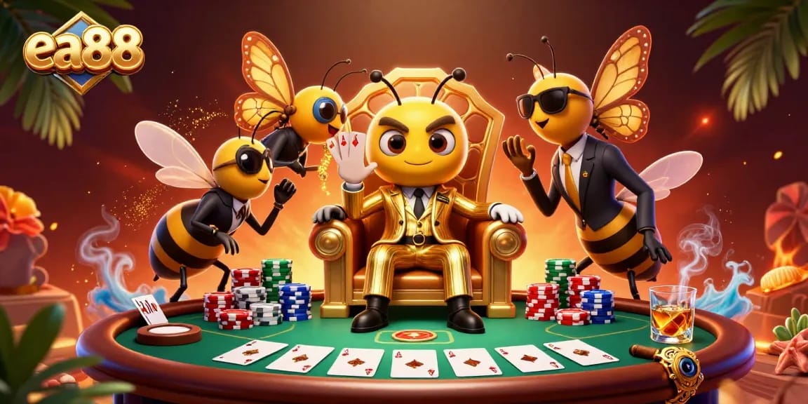 ea88 showcases a vibrant casino scene with a bumblebee mob boss and poker elements
