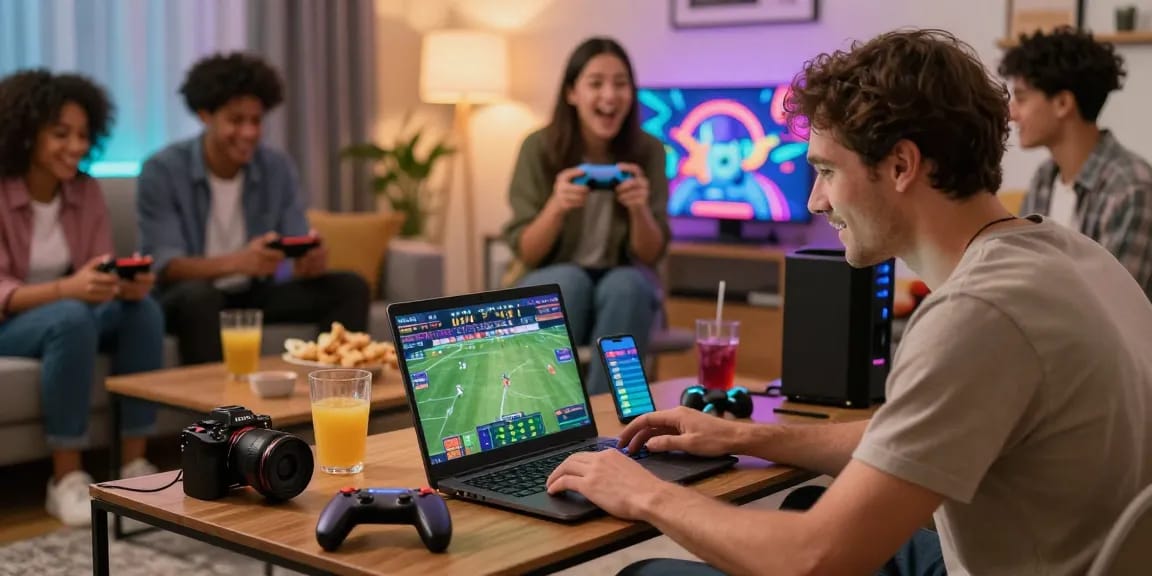 Exciting BazaWin online gaming scene with players engaged in sports betting and gameplay, colorful atmosphere.