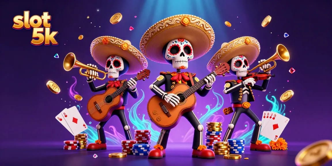 Engage in winning strategies with slot 5k in this vibrant casino scene featuring animated mariachis.