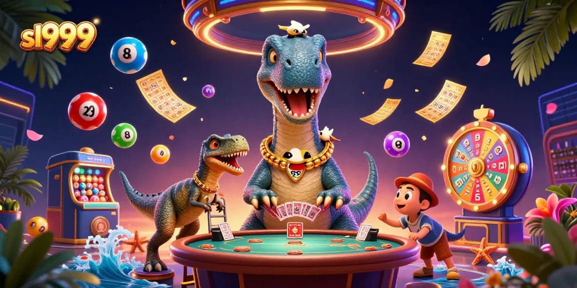 Experience the vibrant excitement of sl999 with giant characters and dynamic casino elements.