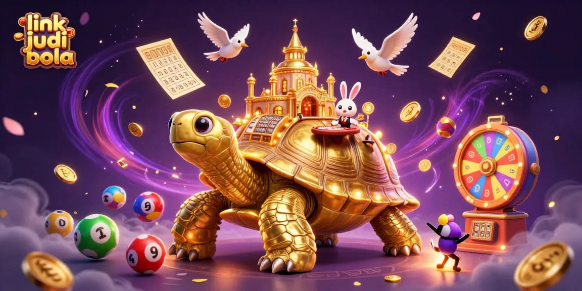 Experience thrilling link judi bola with vibrant lottery-themed illustration showcasing golden coins and lively characters.