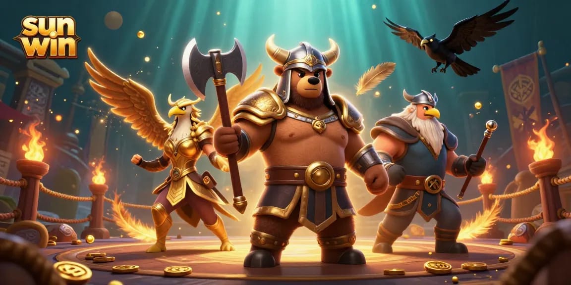 Win big today with Sun Win at the vibrant fantasy casino, featuring gambling elements and dynamic characters.