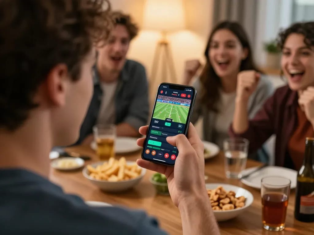 PHPVIP user engaged in sports betting on mobile device during a thrilling live match.