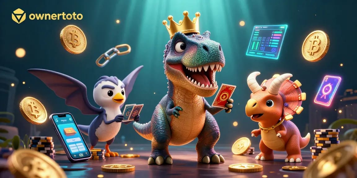 Mengakumulasi chip emas, ownertoto dengan T-Rex dan pterodactyl di kasino dengan elemen kripto.