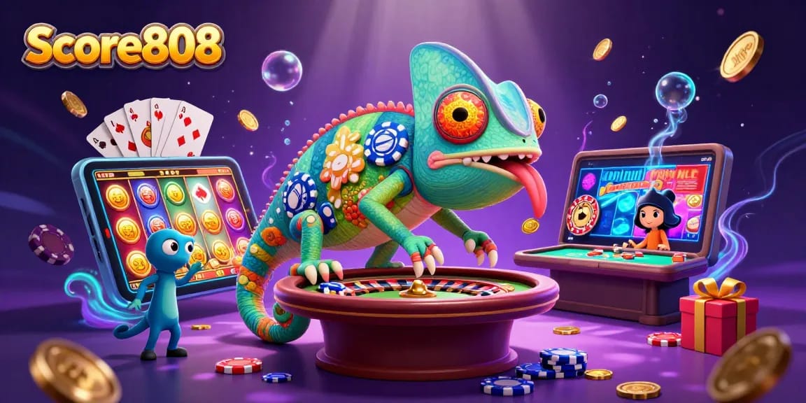 Experience thrilling wins at Score808, enjoying vibrant gaming action with golden coins and slot games.