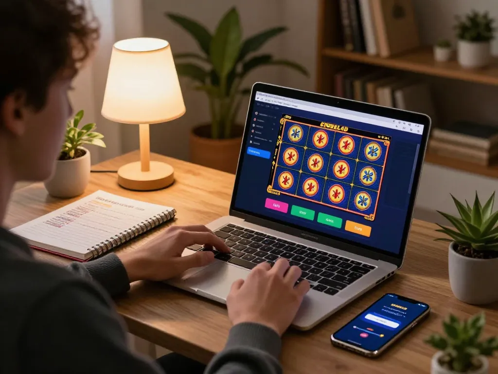 Engaging in online gambling on ONDEL4D with a laptop in a cozy home setting.