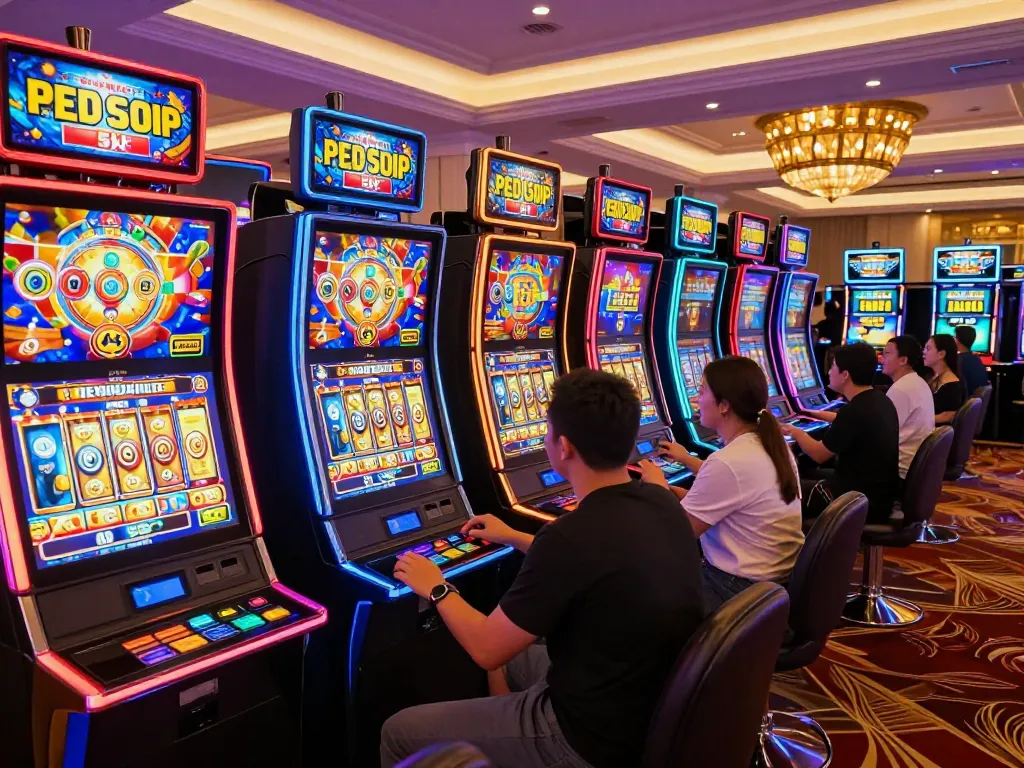 Players enjoying exciting slot depo 5k games in a lively casino atmosphere.