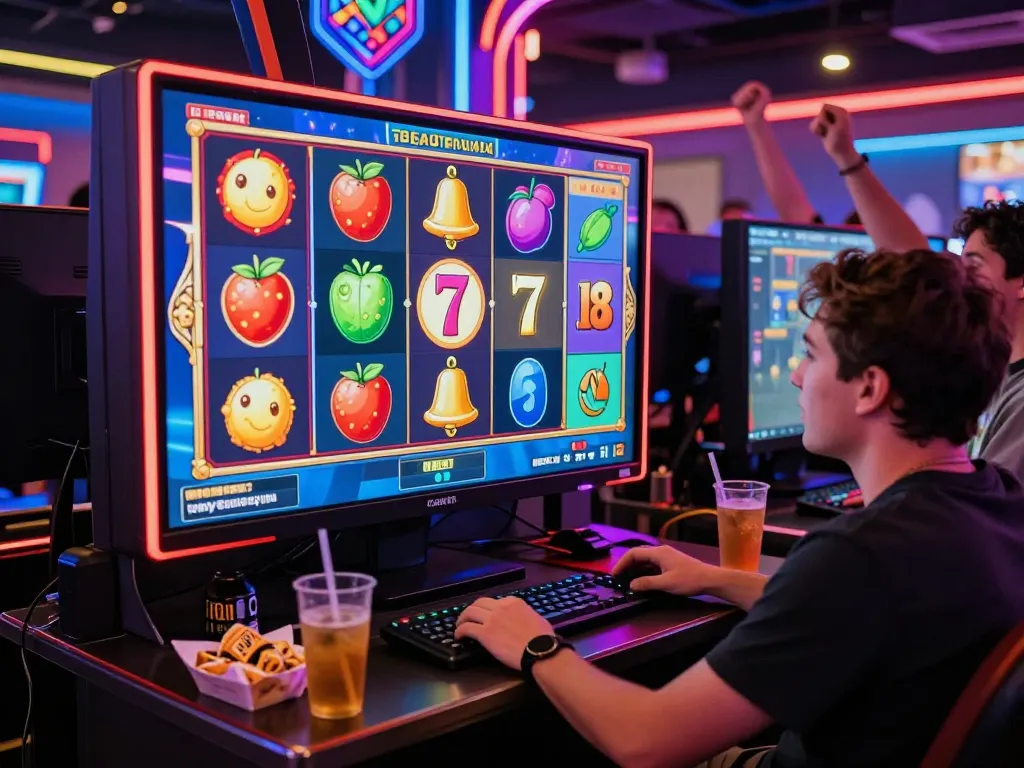 Player experiencing nổ hũ action in a lively online gaming atmosphere with vibrant graphics.