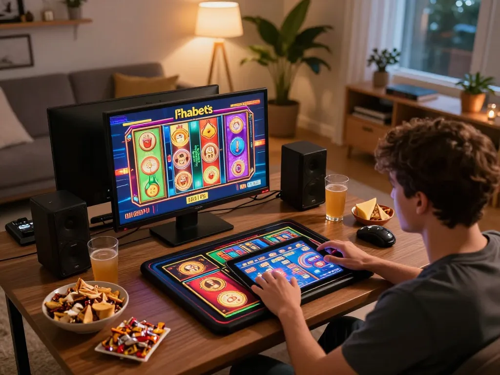 Player enjoying dynamic online gameplay with Thabet's casino app, showcasing engaging slot games.