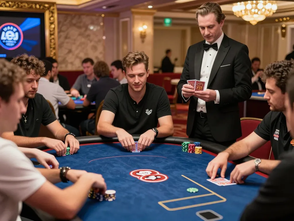 PP9Win Login engaging players at a luxurious poker table, showcasing intense gameplay and strategic bets.